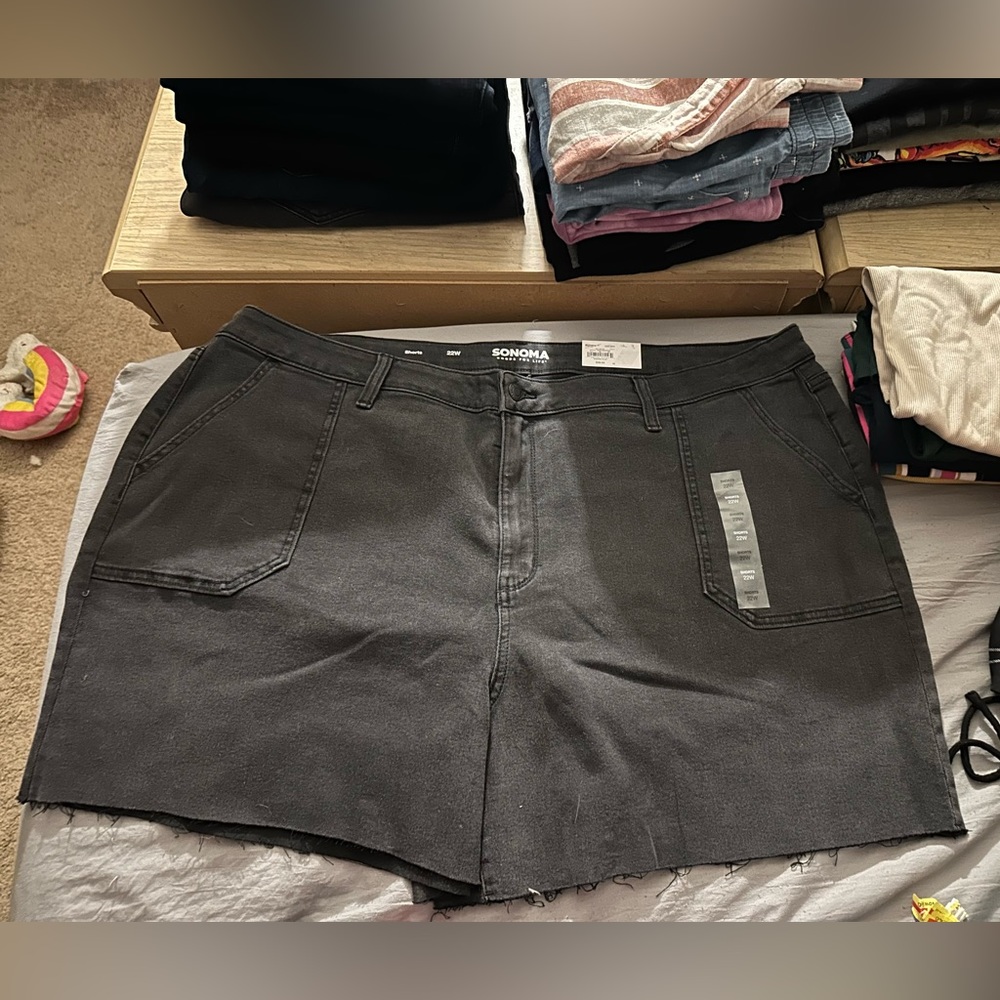 Black denim shorts